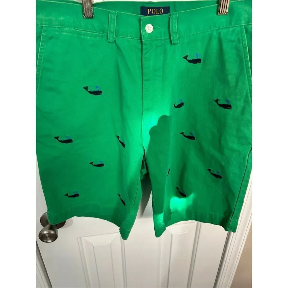 Polo Ralph Lauren Shorts Mens sz 30 Green Whale Chino Preppy Embroidered